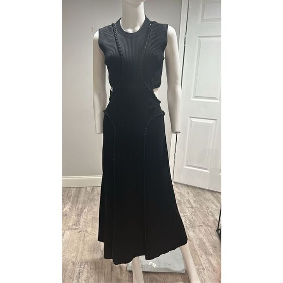 Aje Sculptra Arp Black Cut-Out Midi Dress Size Medium - Picture 9 of 11